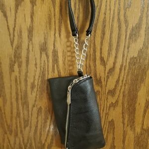 Jennifer Lopez Black Leather Wristlet with Silver Chain